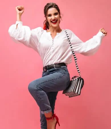 Woman wearing denim available for custom printing