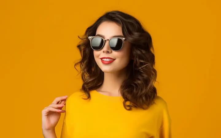 Woman wearing a knit sweater available for custom printing